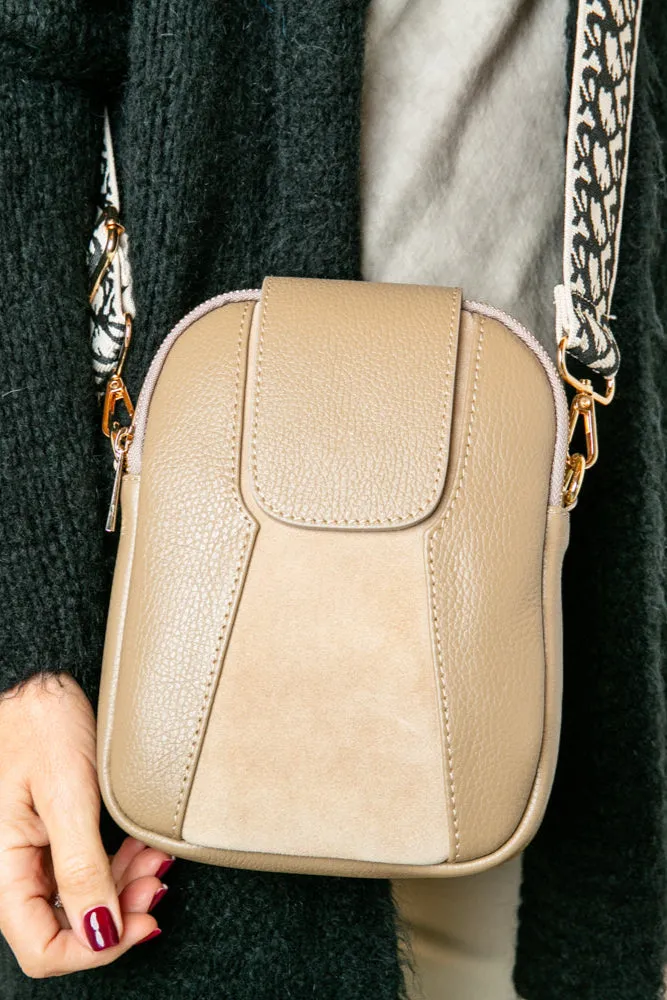 Saffron Leather & Suede Cross Body Handbag